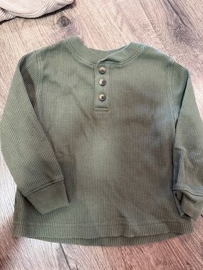 Old Navy Boys Long-Sleeve Waffle Henley Top - Olive Green 18-24M